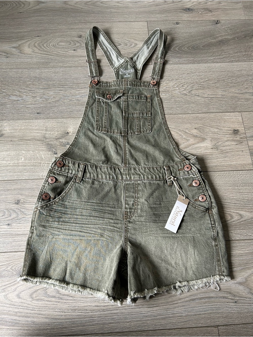 Natural Reflections Olive Green Short Overalls Size Medium New